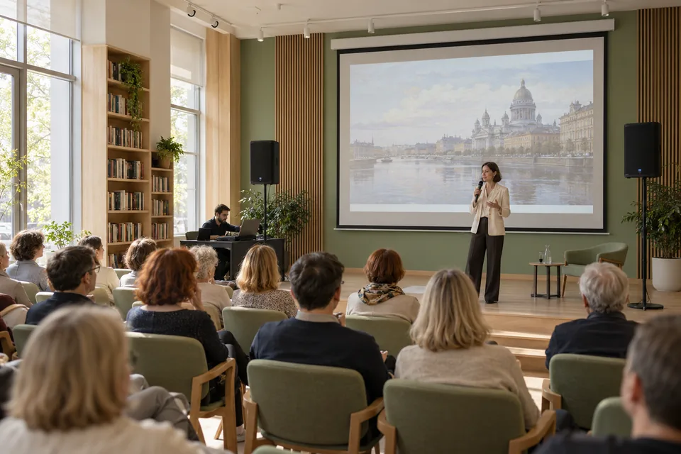 Иллюстрация зала для встреч. При проверке важна работа всего комплекта.